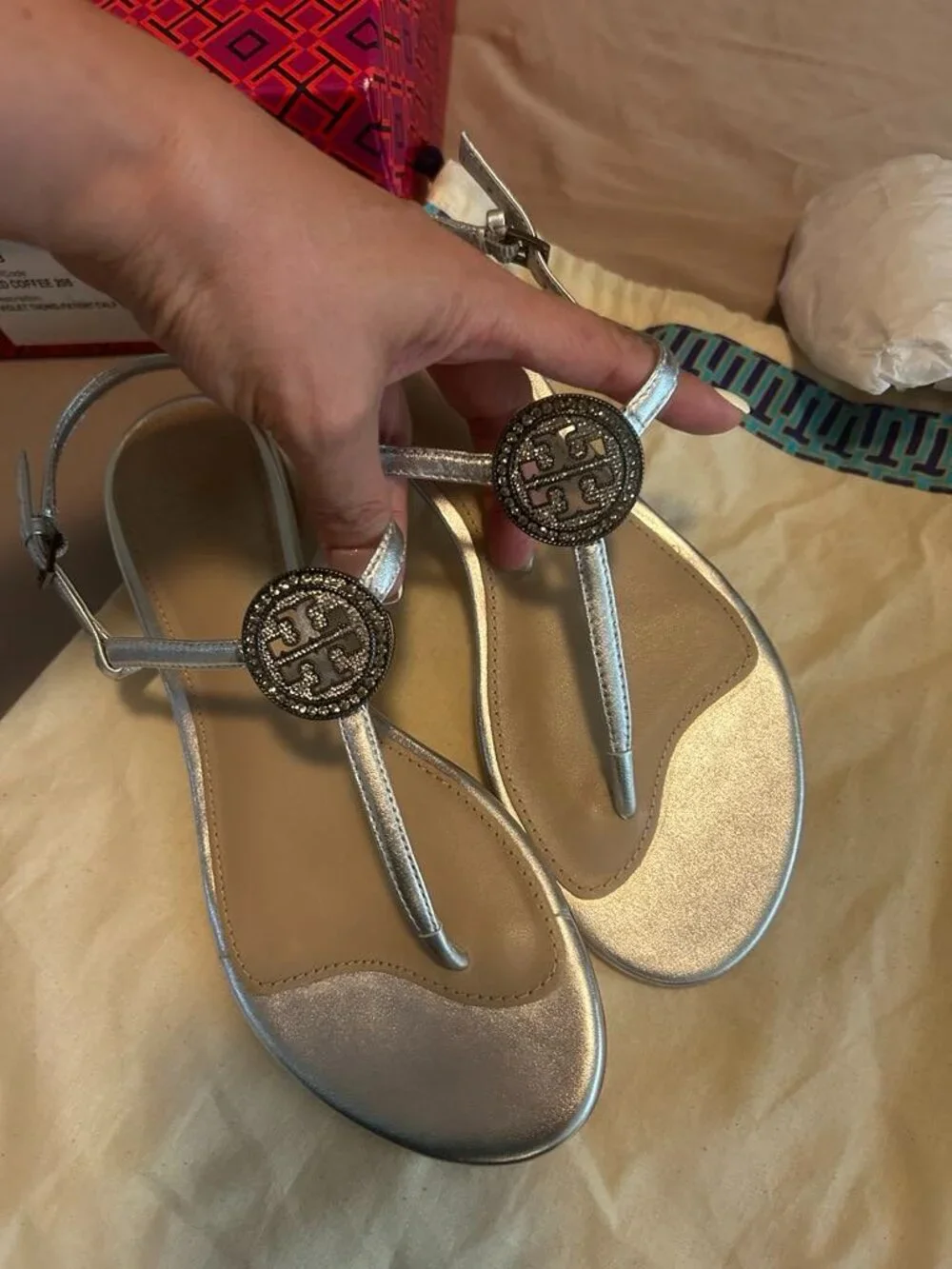 Tory Burch Silver Cristal Sandals 6.5